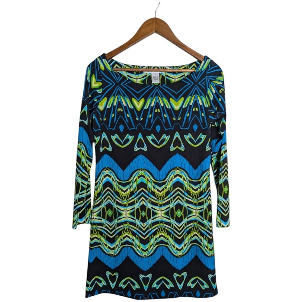 Diane von Furstenberg Tacita Decofly Tunic Dress 6 Mod Art Deco Geometric Green - Picture 8 of 8
